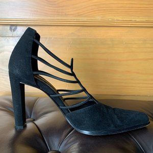 Via Spiga Devine Strappy Black Suede 4" Heels. Size 7. Very Good Condition